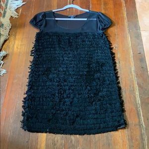 Fringed black shift dress